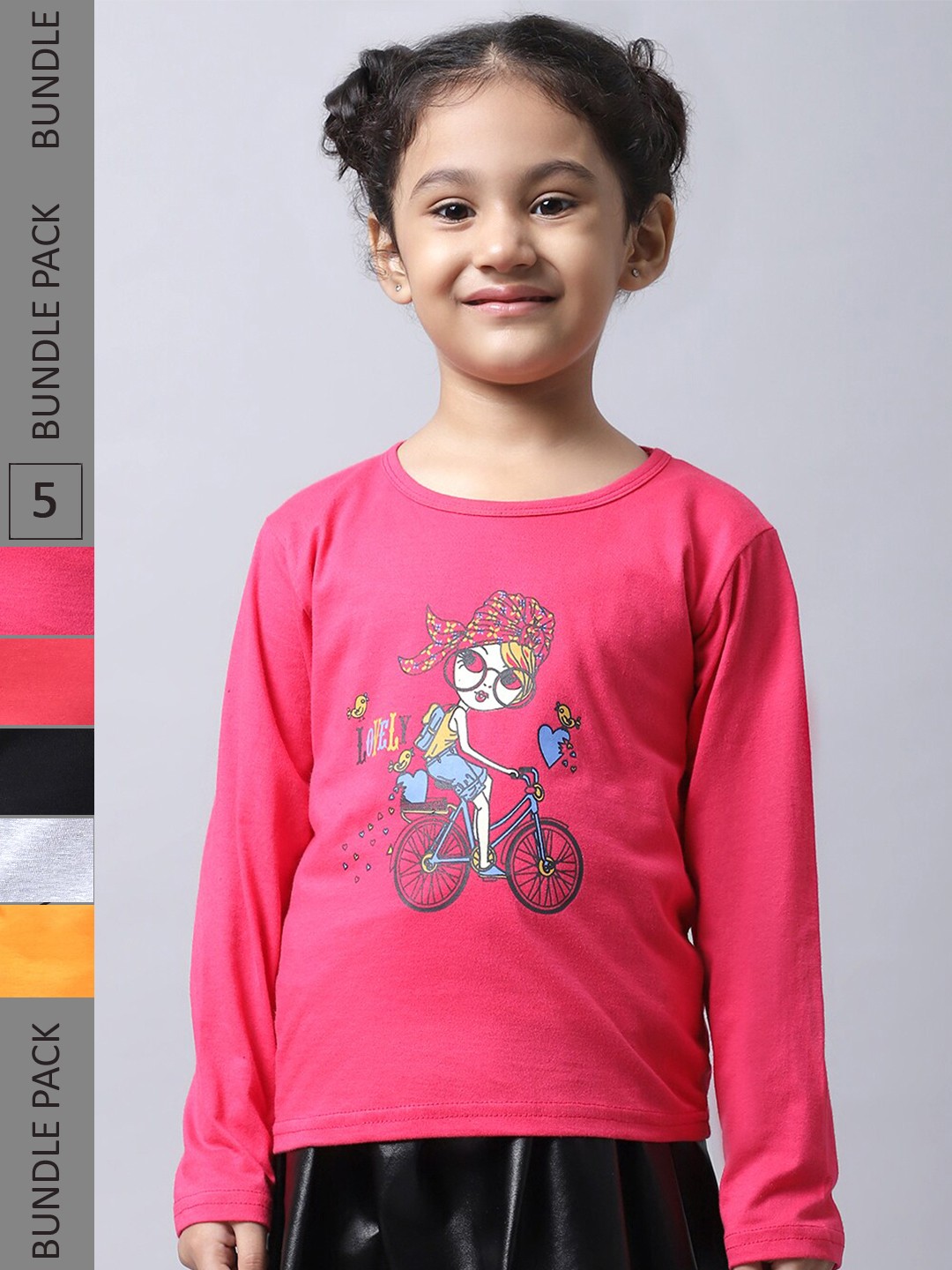 

BAESD Pack Of 5 Girls Printed Cotton Casual T-Shirts, Pink