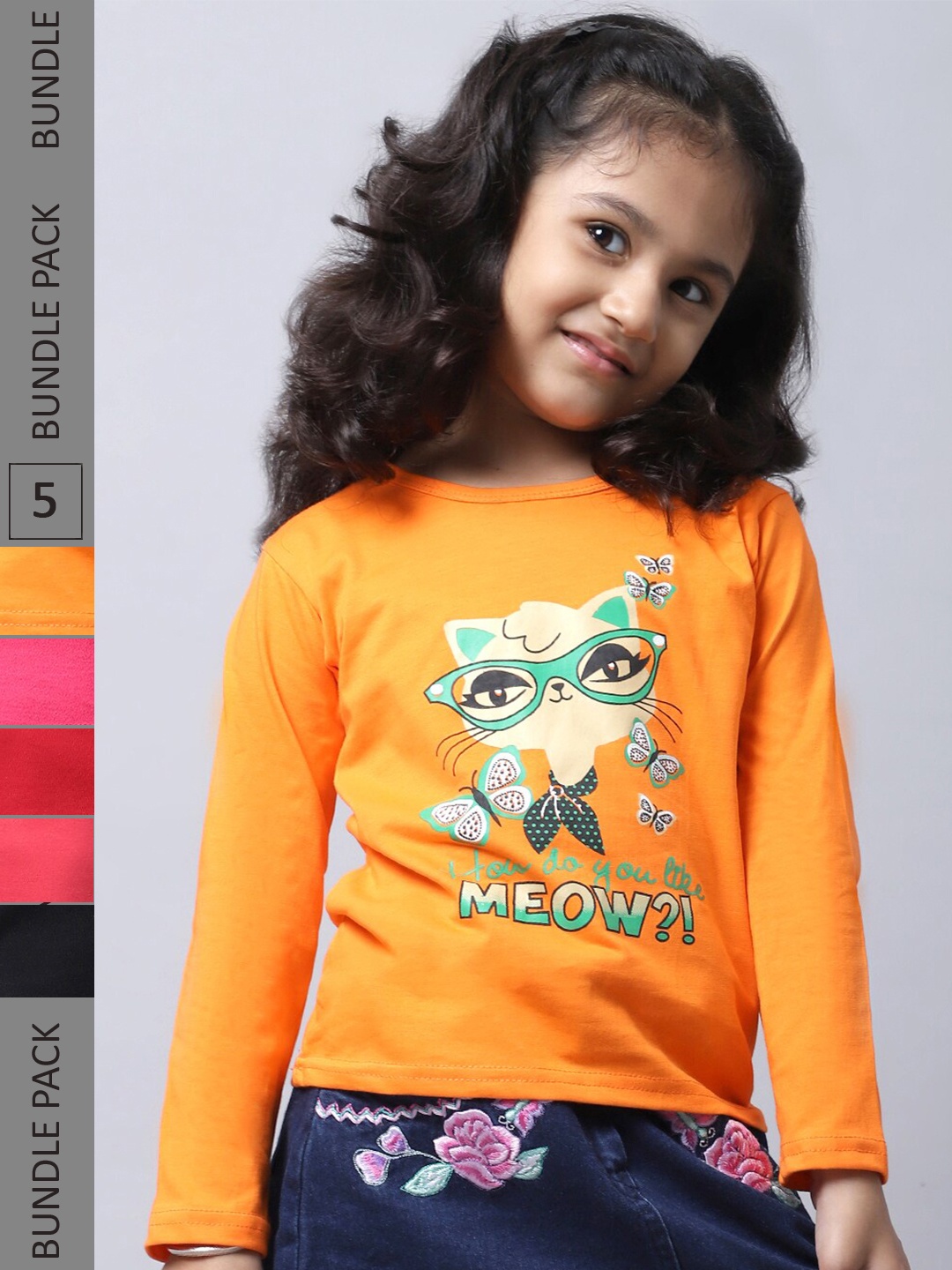 

BAESD Pack Of 5 Girls Printed Cotton Casual T-Shirts, Yellow