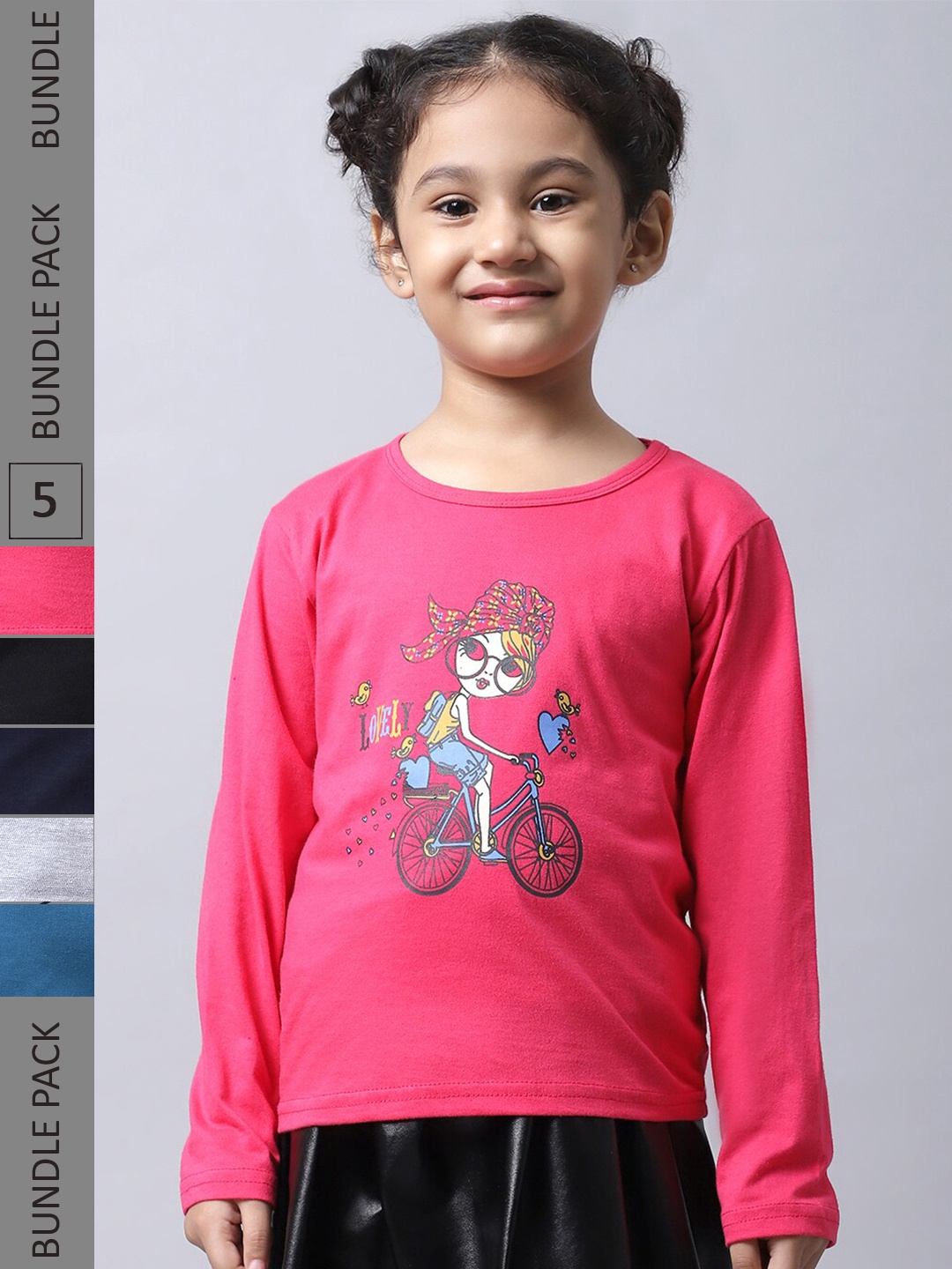 

BAESD Girls Pack of 5 Graphic Printed Cotton T-shirts, Pink