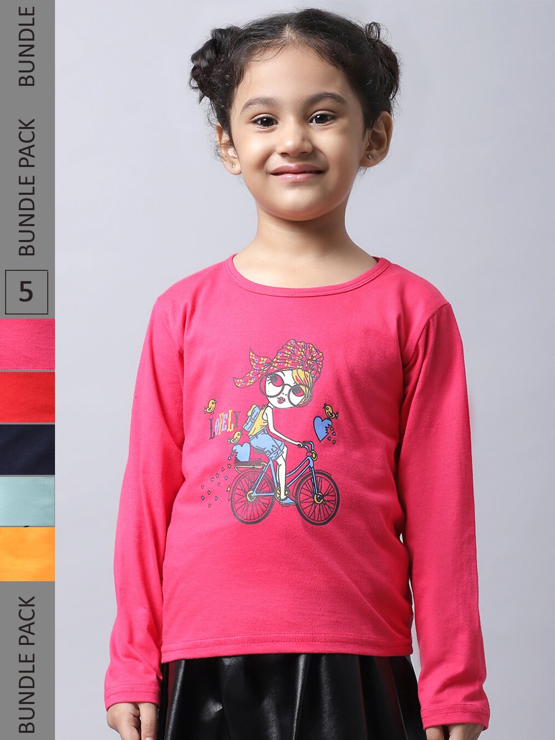 

BAESD Pack Of 5 Girls Printed Cotton Casual T-Shirts, Pink