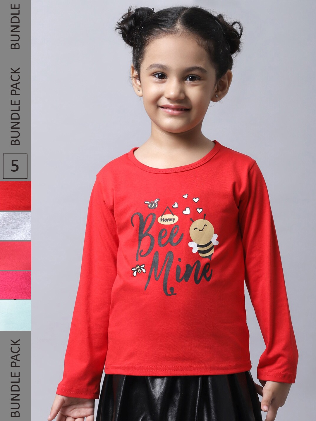 

BAESD Girls Pack of 5 Typography Printed Cotton T-shirts, Red