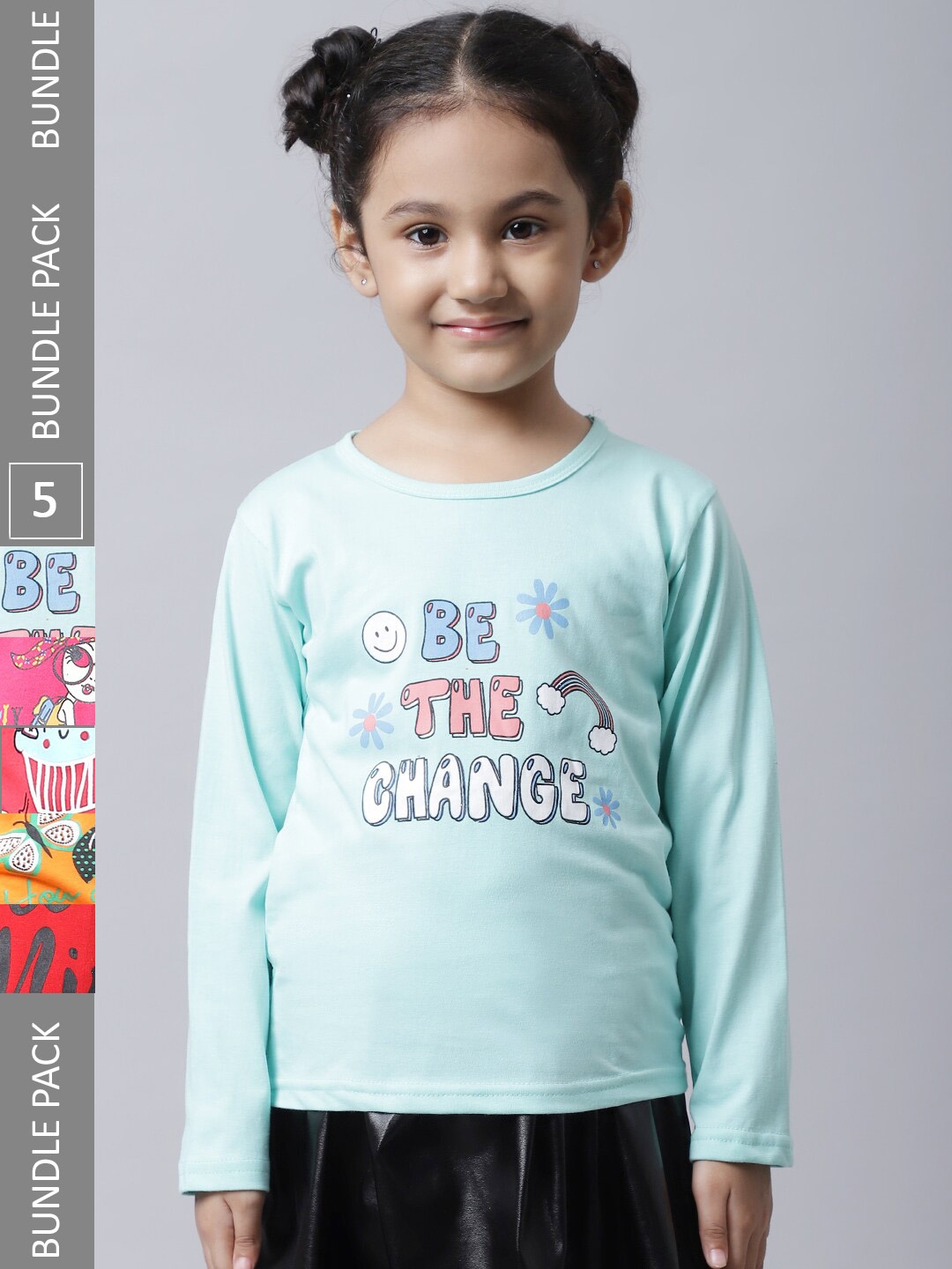 

BAESD Pack Of 5 Girls Printed Cotton Casual T-Shirts, Sea green