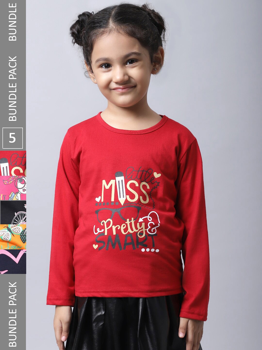 

BAESD Girls Pack of 5 Typography Printed Cotton T-shirts, Red