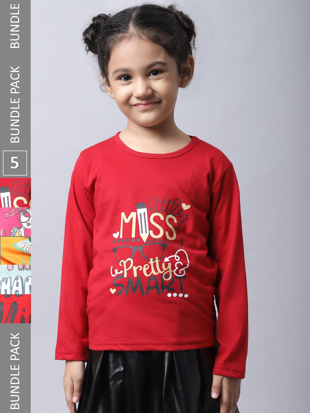 

BAESD Girls Pack of 5 Graphic Printed Cotton T-shirts, Red
