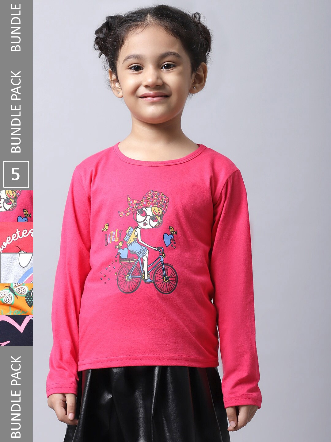 

BAESD Pack Of 5 Girls Printed Cotton Casual T-Shirts, Pink