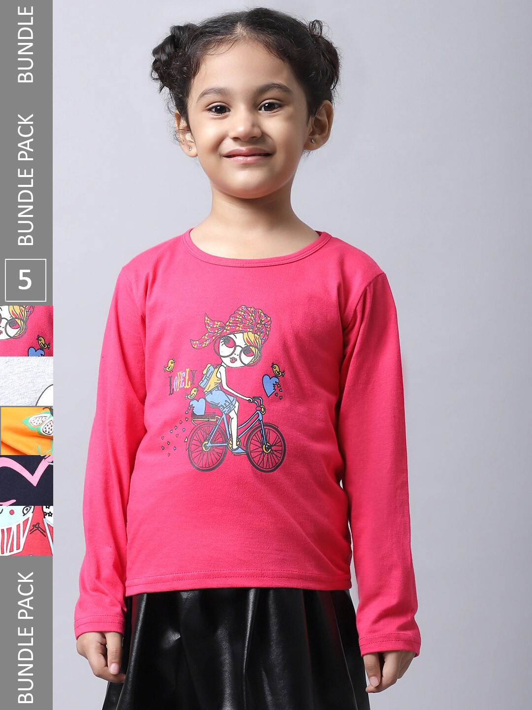 

BAESD Pack Of 5 Girls Printed Cotton Casual T-Shirts, Pink