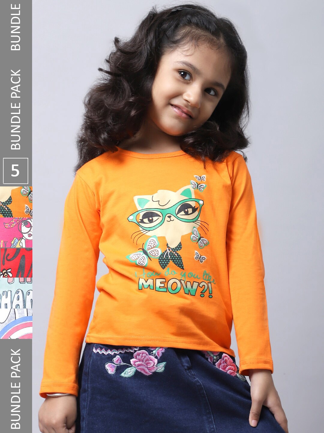 

BAESD Pack Of 5 Girls Printed Cotton Casual T-Shirts, Orange