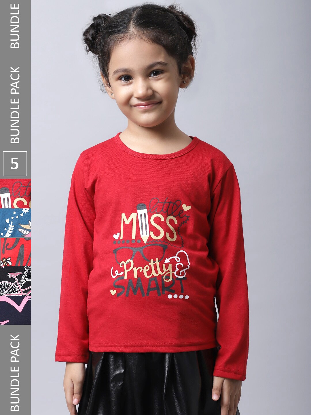 

BAESD Pack Of 5 Girls Printed Cotton Casual T-Shirts, Red