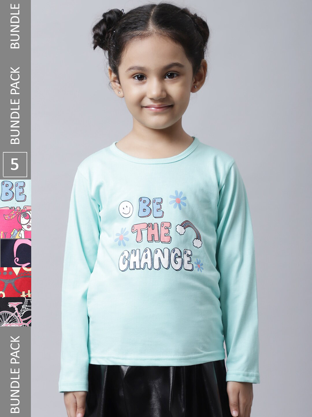 

BAESD Girls Pack of 5 Typography Printed Cotton T-shirt, Sea green