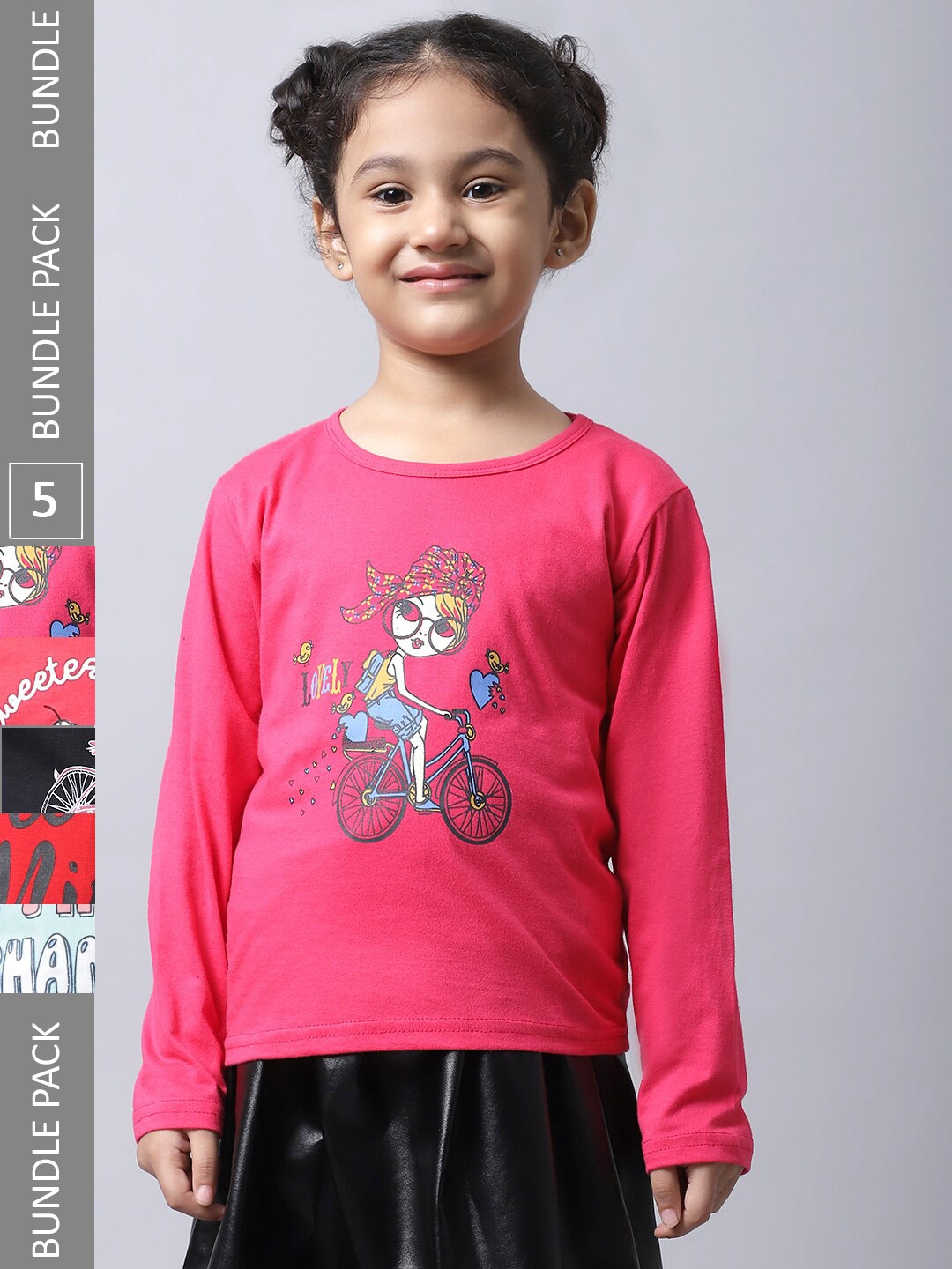 

BAESD Pack Of 5 Girls Printed Cotton Casual T-Shirts, Pink