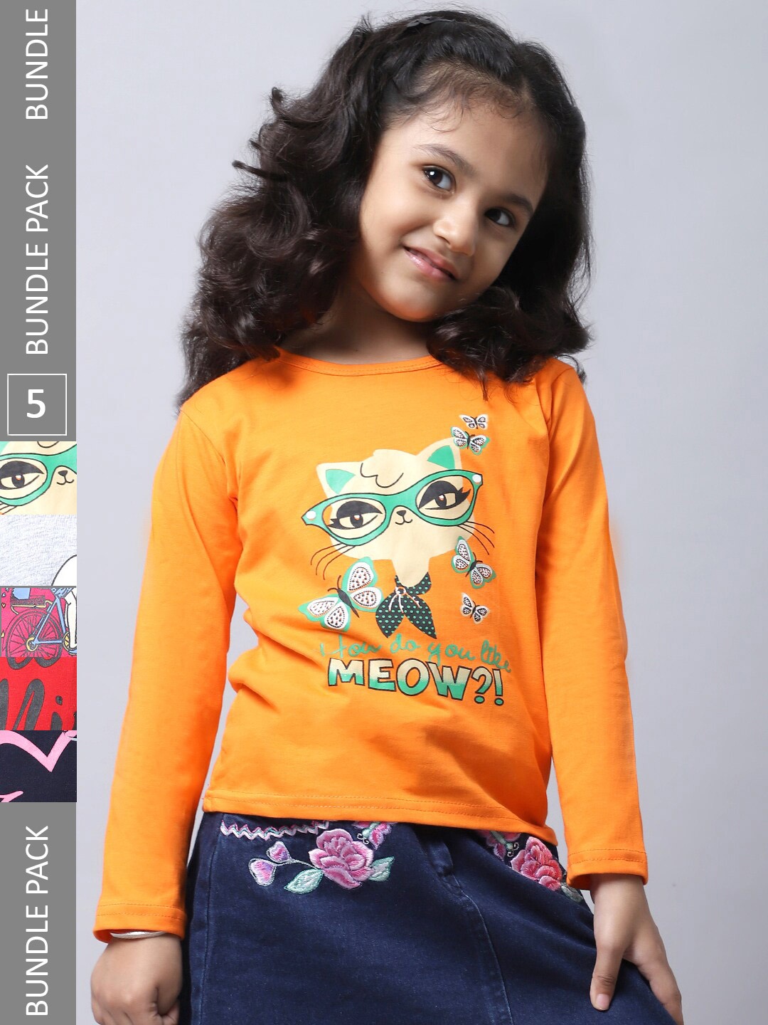 

BAESD Girls Pack of 5 Graphic Printed Long Sleeve T-shirt, Yellow