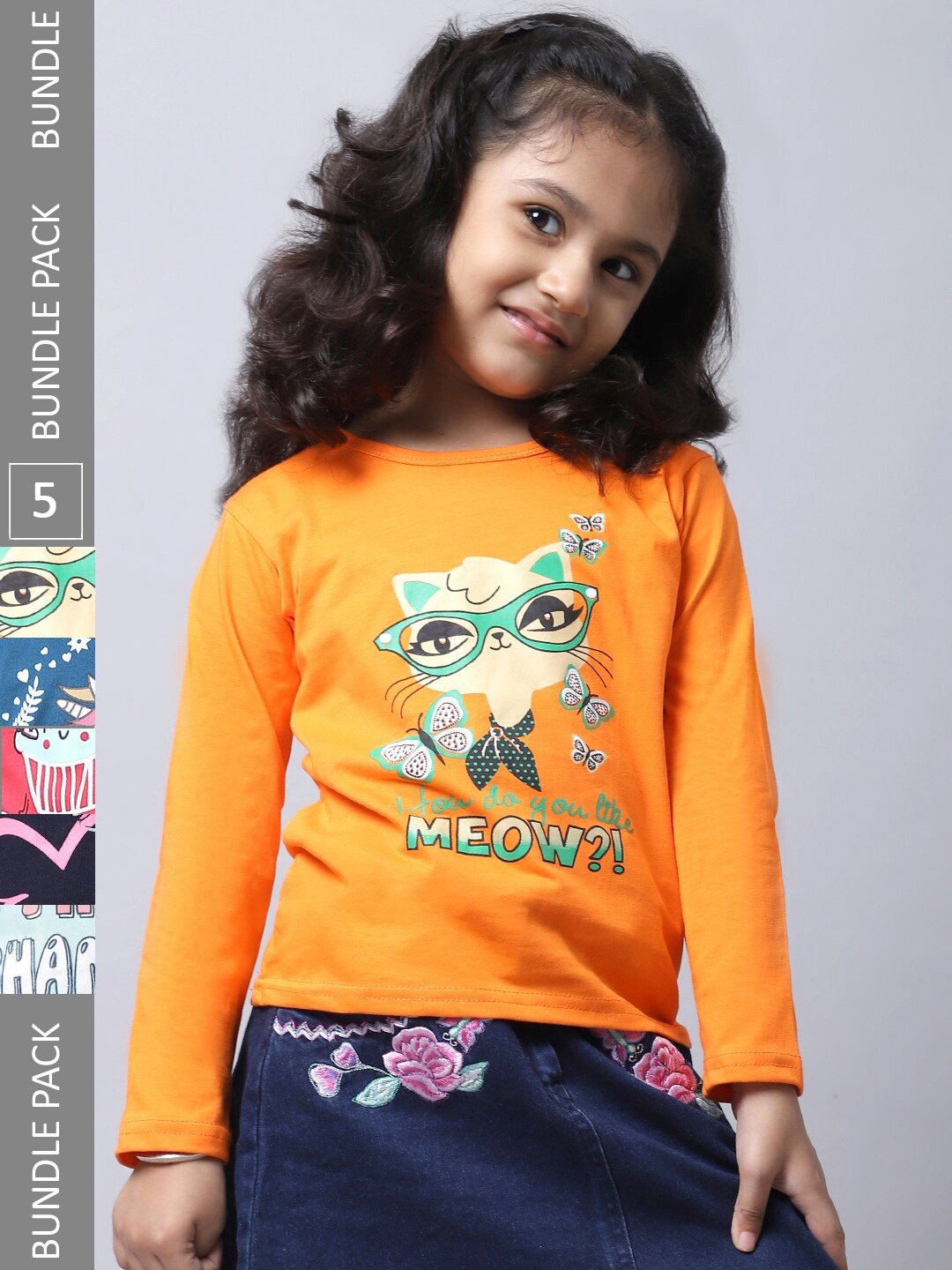 

BAESD Girls Pack of 5 Graphic Printed Cotton T-shirts, Yellow