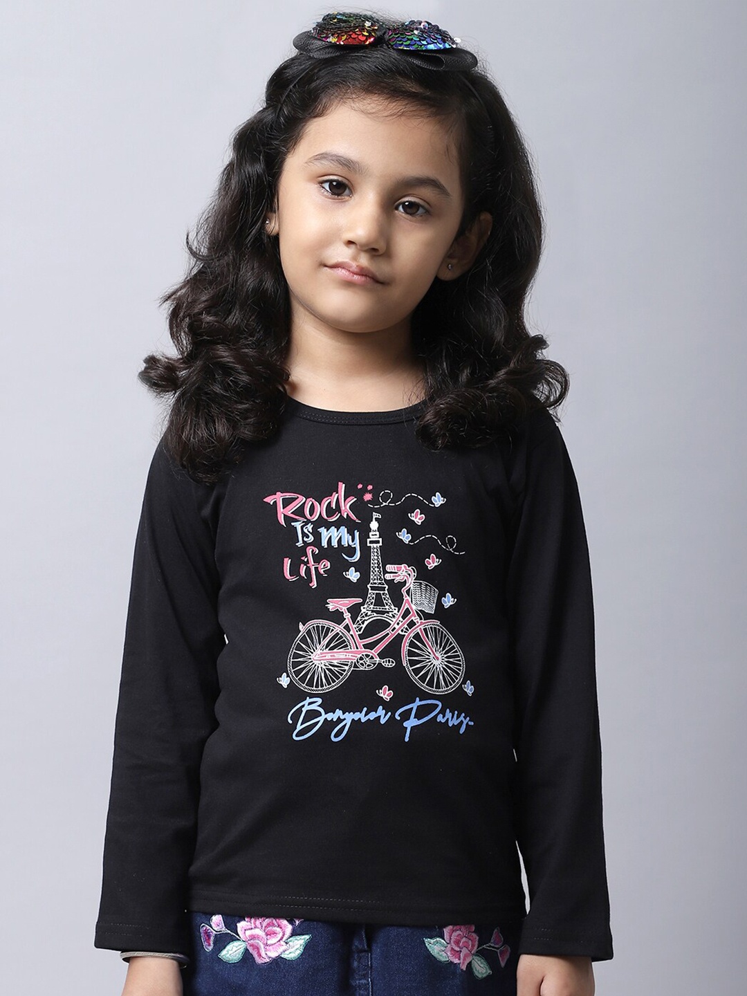 

BAESD Girls Pack Of 5 Typography Printed Long Sleeves Cotton T-shirt, Black