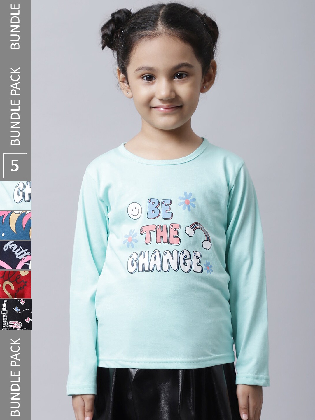 

BAESD Girls Pack of 5 Typography Printed Cotton T-shirts, Multi