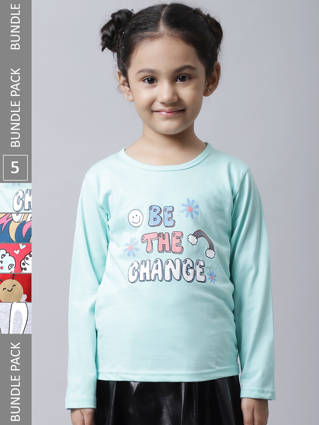 

BAESD Pack Of 5 Girls Printed Cotton Casual T-Shirts, Sea green