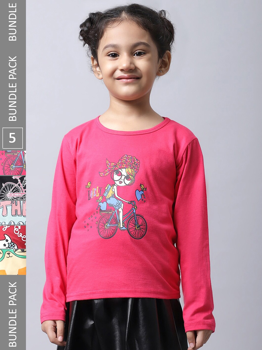 

BAESD Pack Of 5 Girls Printed Cotton Casual T-Shirts, Pink