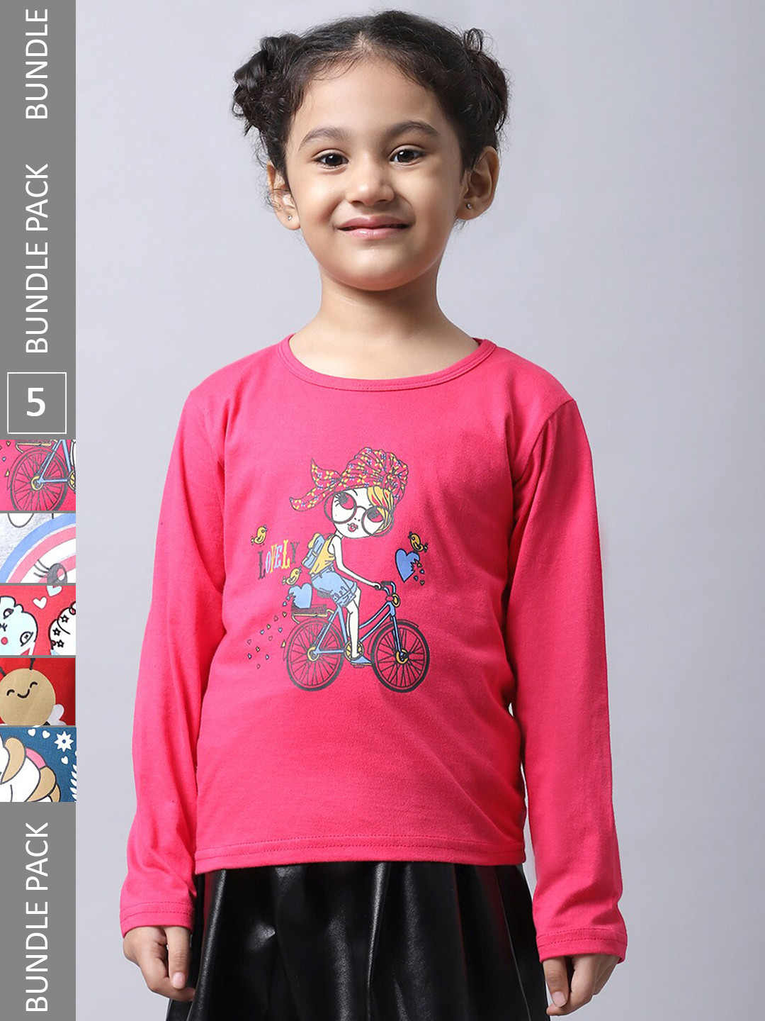 

BAESD Girls Pack of 5 Graphic Printed Cotton T-shirts, Pink