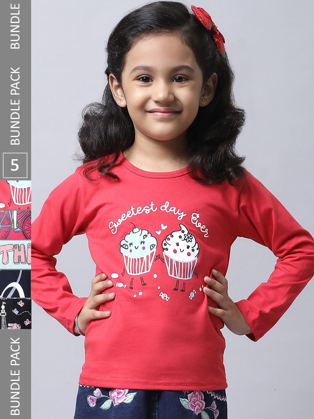 

BAESD Girls Pack of 5 Graphic Printed Cotton T-shirt, Red