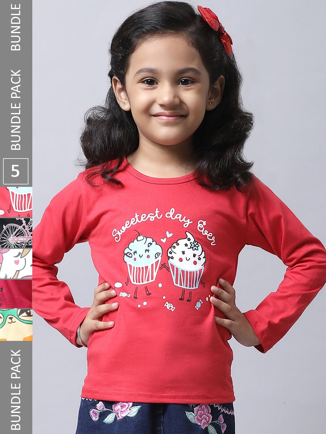 

BAESD Girls Pack Of 5 Printed Regular Fit Cotton Casual T-shirt, Coral