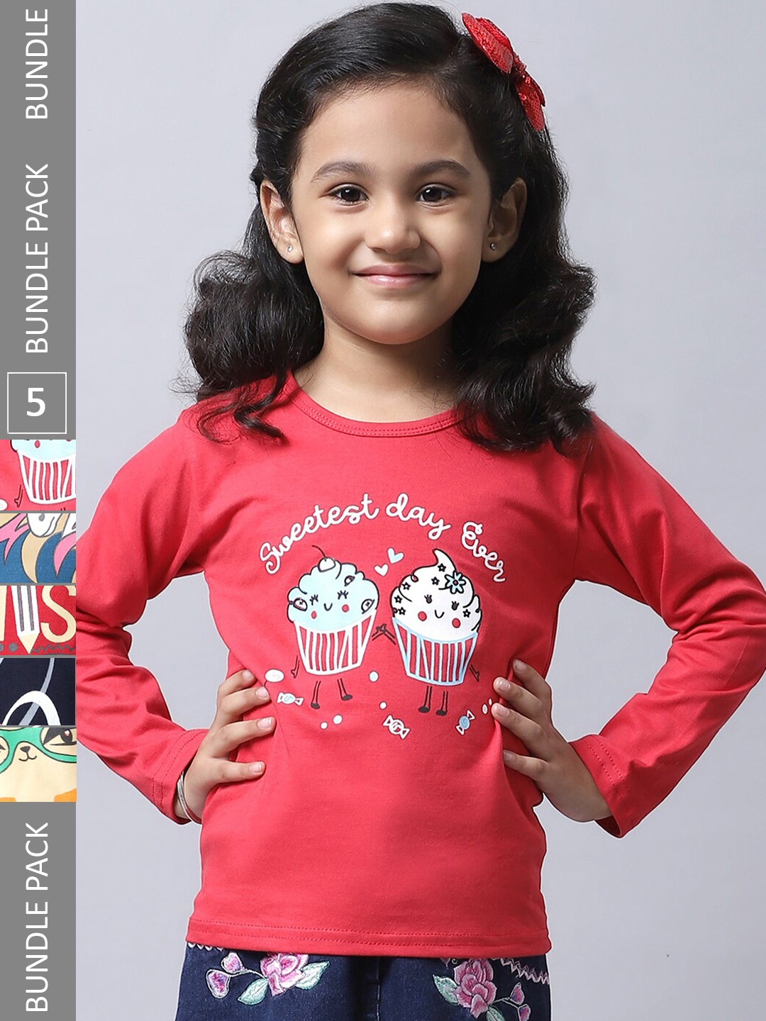 

BAESD Girls Pack Of 5 Printed Regular Fit Cotton Casual T-shirt, Coral