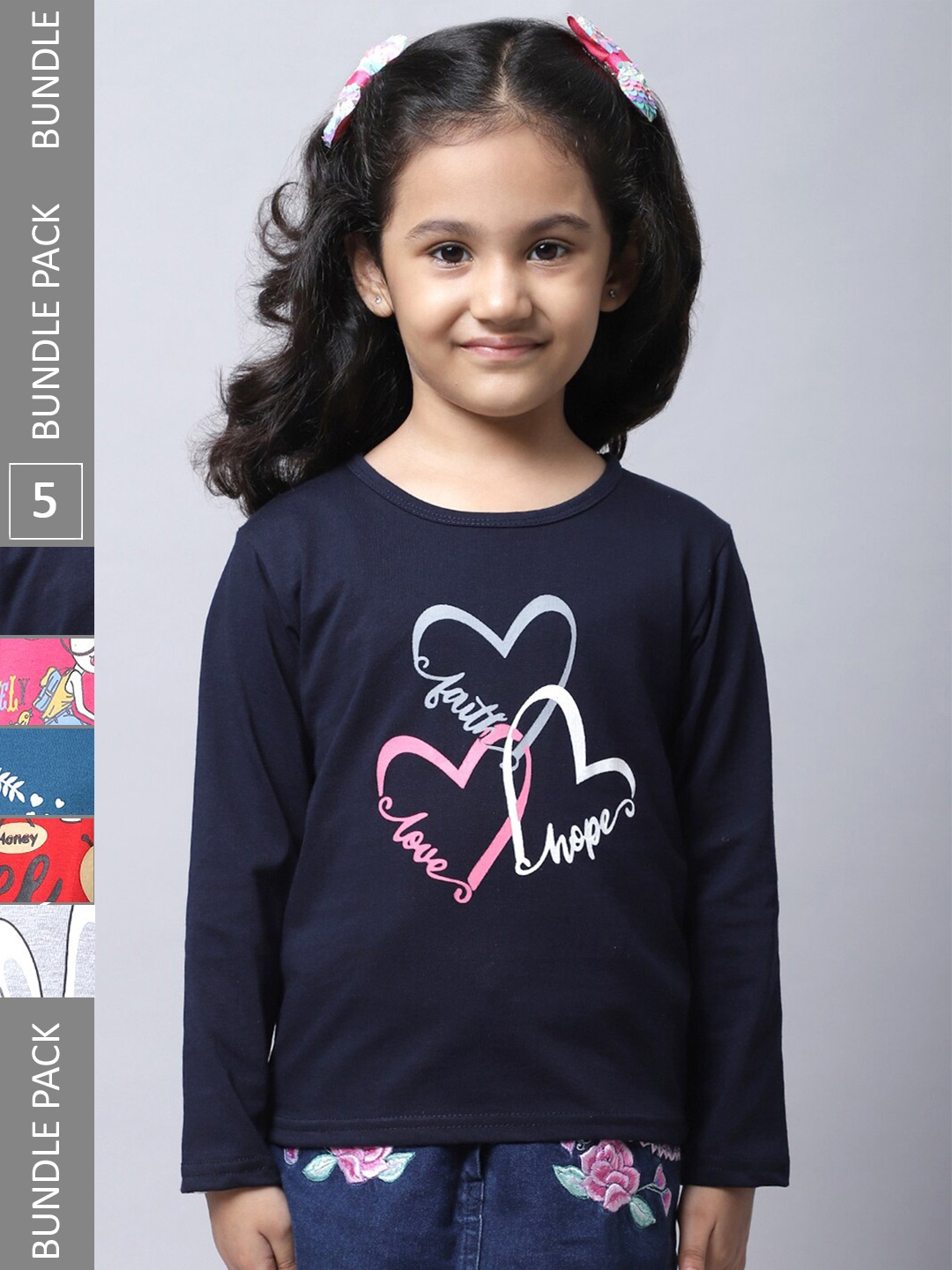 

BAESD Girls Pack of 5 Graphic Printed Cotton T-shirts, Multi