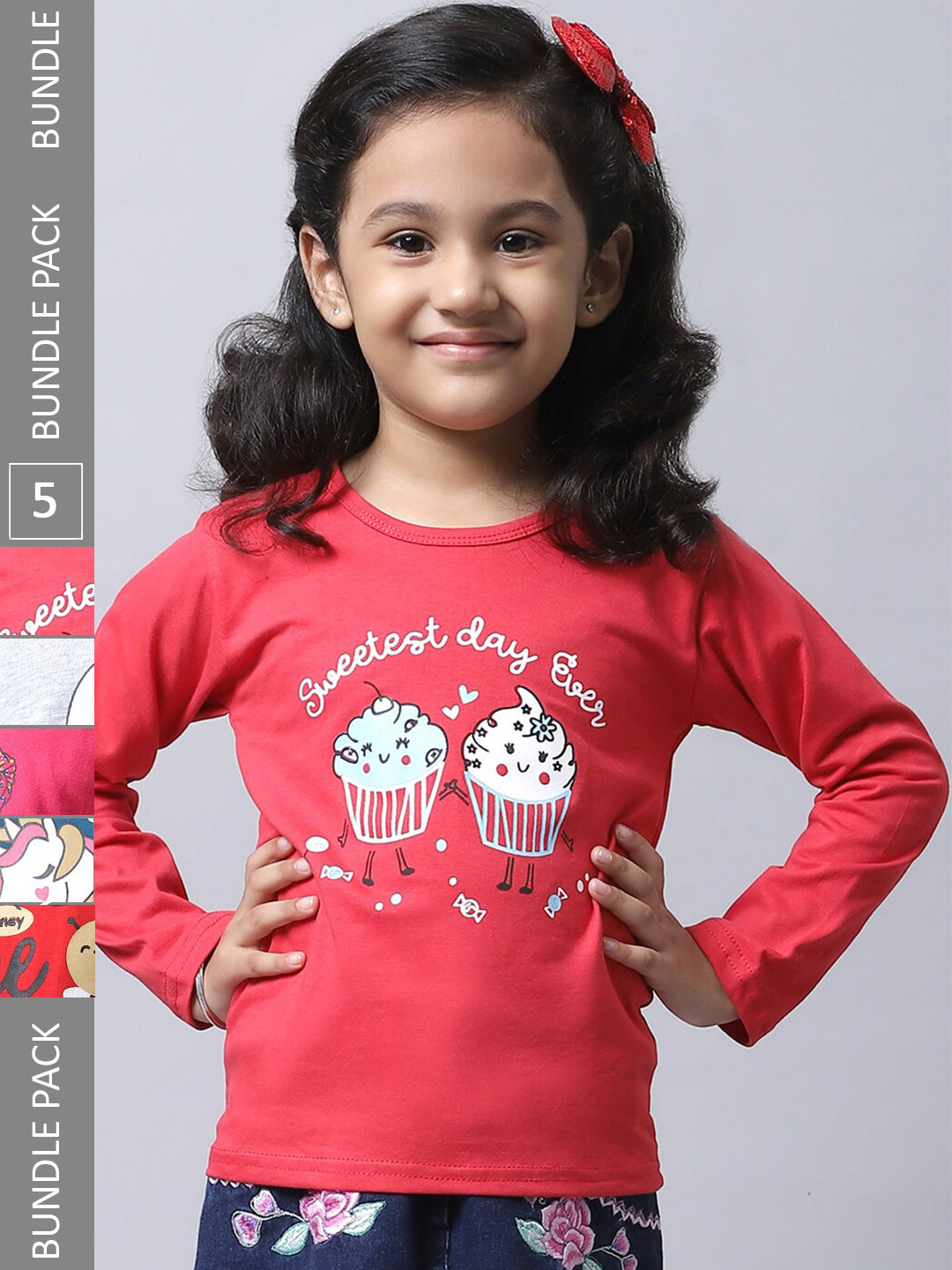 

BAESD Girls Pack Of 5 Printed Regular Fit Cotton Casual T-shirt, Coral