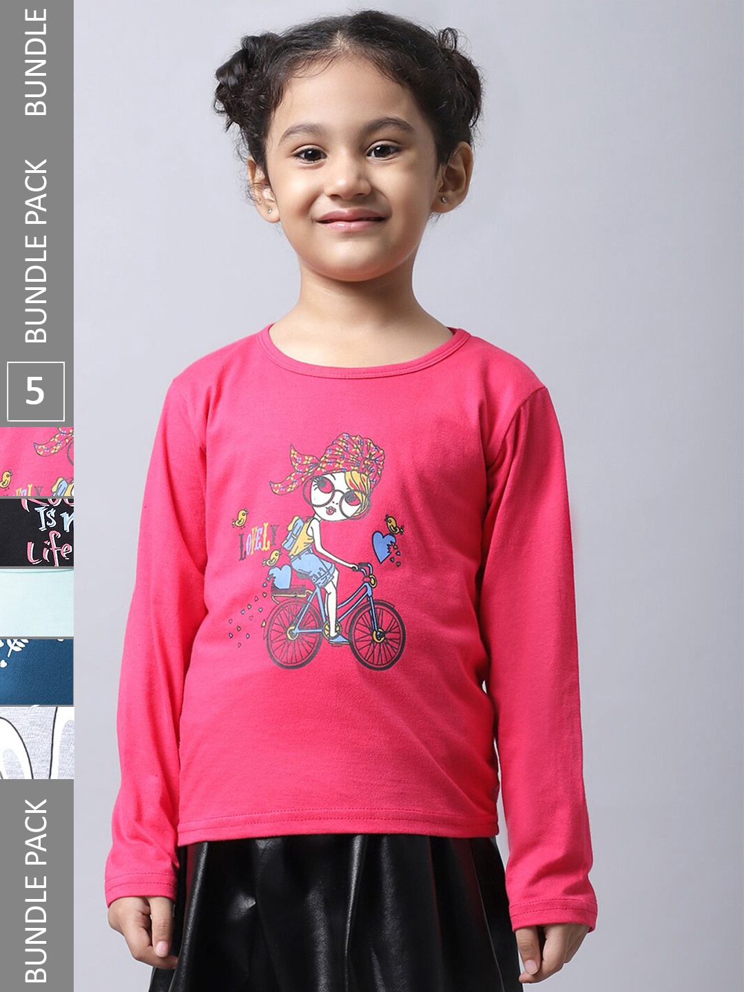 

BAESD Girls Pack of 5 Graphic Printed Cotton T-shirts, Pink