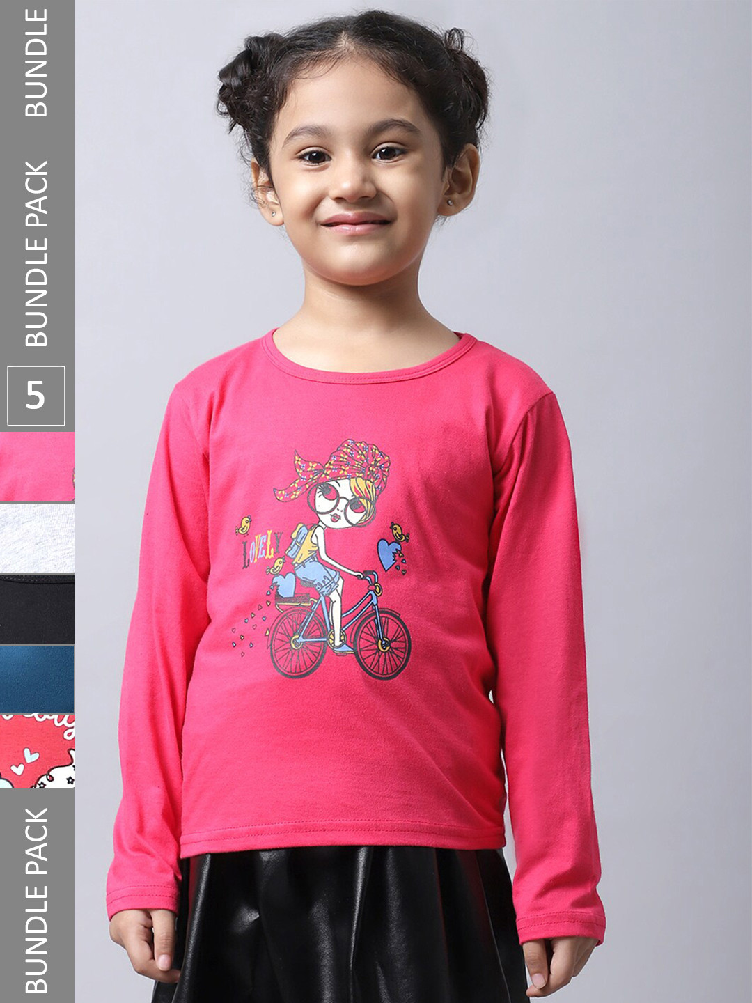 

BAESD Girls Pack Of 5 Printed Regular Fit Cotton Casual T-shirt, Pink