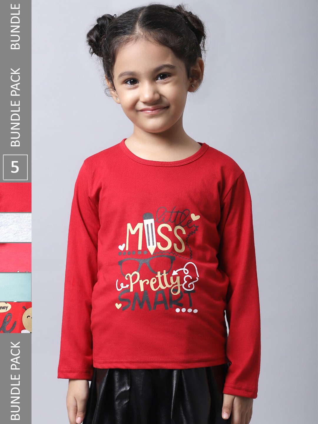 

BAESD Pack Of 5 Typography Printed Long Sleeves Cotton T-shirt, Red