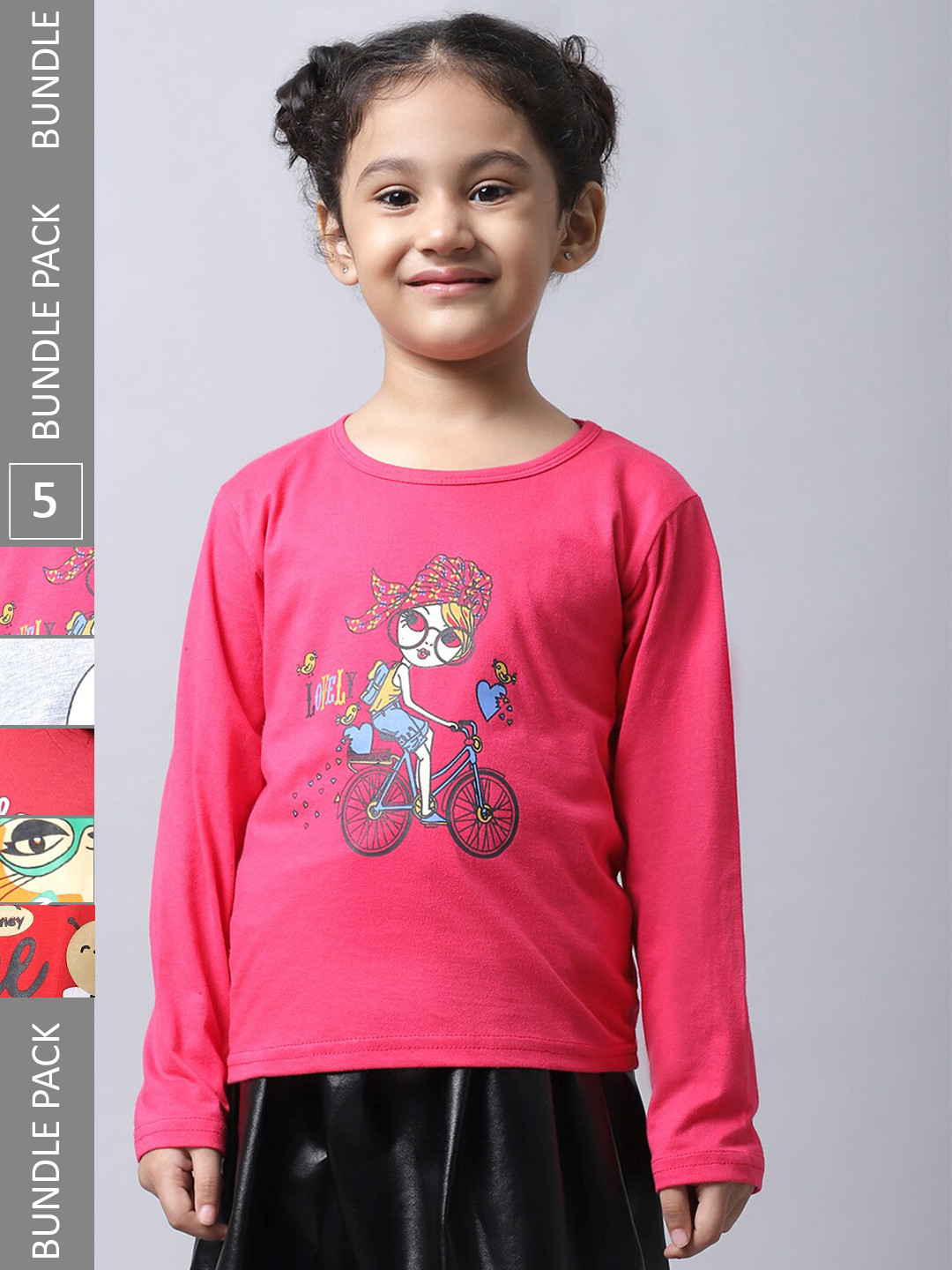 

BAESD Girls Pack of 5 Graphic Printed Cotton T-shirts, Pink