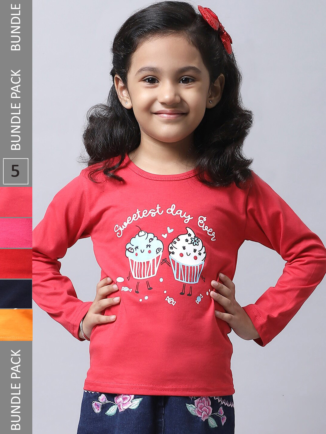 

BAESD Girls Pack of 5 Graphic Printed Cotton T-shirts, Red