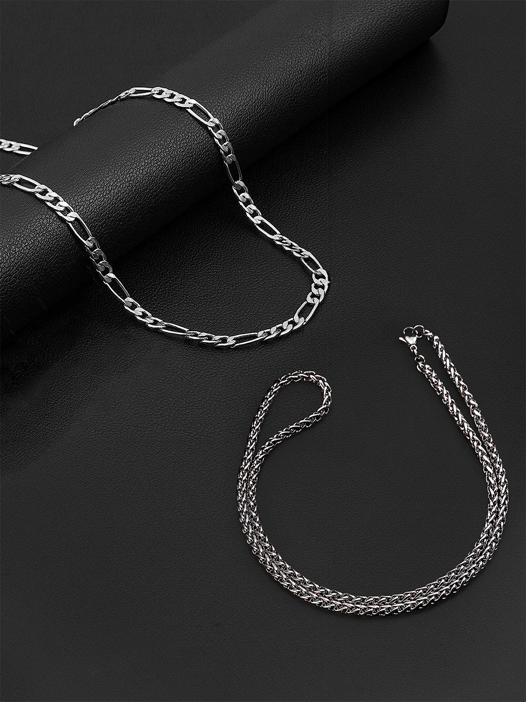 

Yellow Chimes Men Set of 2 Stainless Steel Chains, Silver