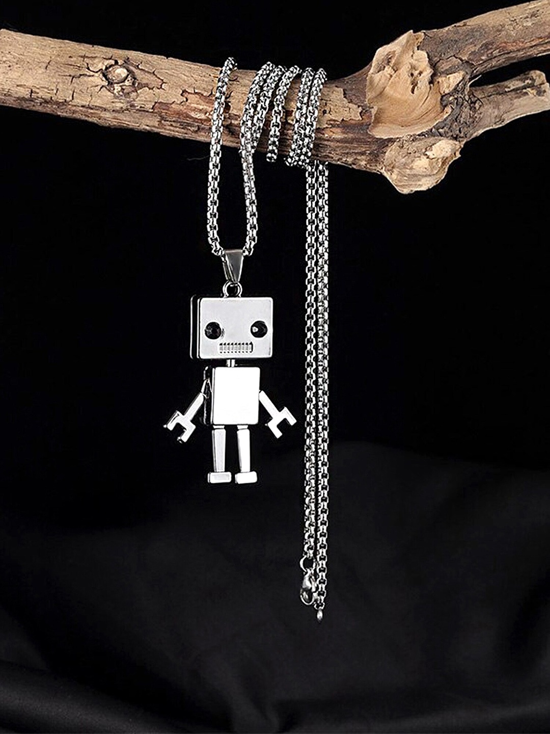 

Yellow Chimes Set of 2 Stainless Steel Teddy & Robot Charm Pendant With Chain, Silver