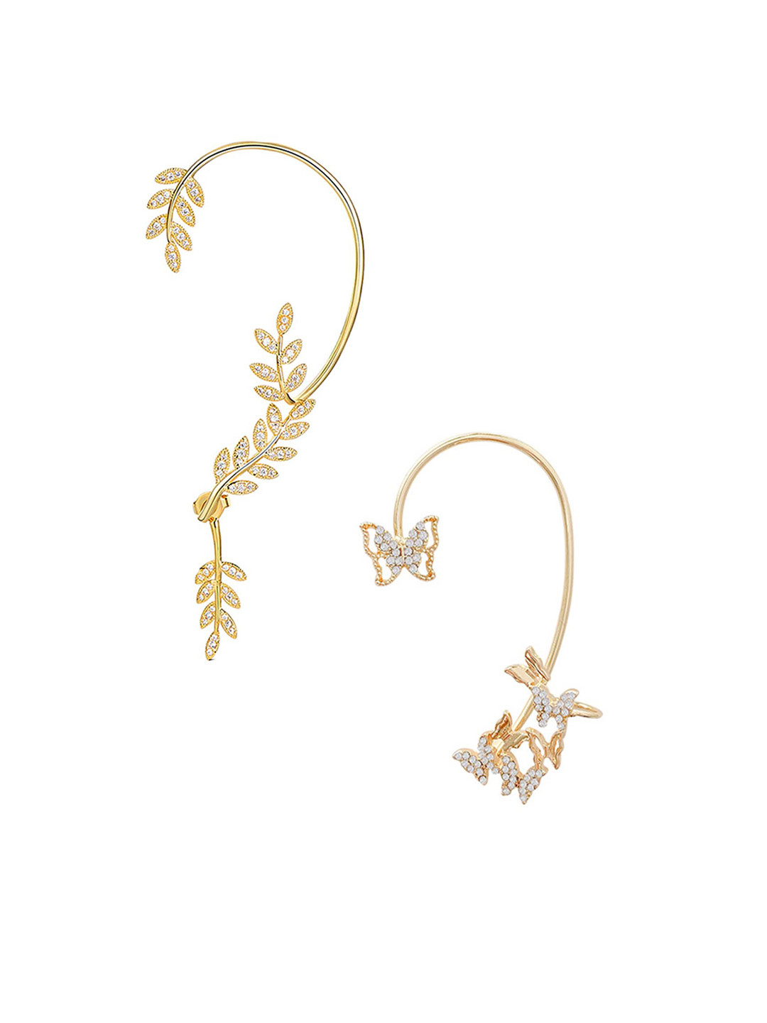 

Yellow Chimes Set Of 2 Contemporary Ear Cuff Earrings, Gold
