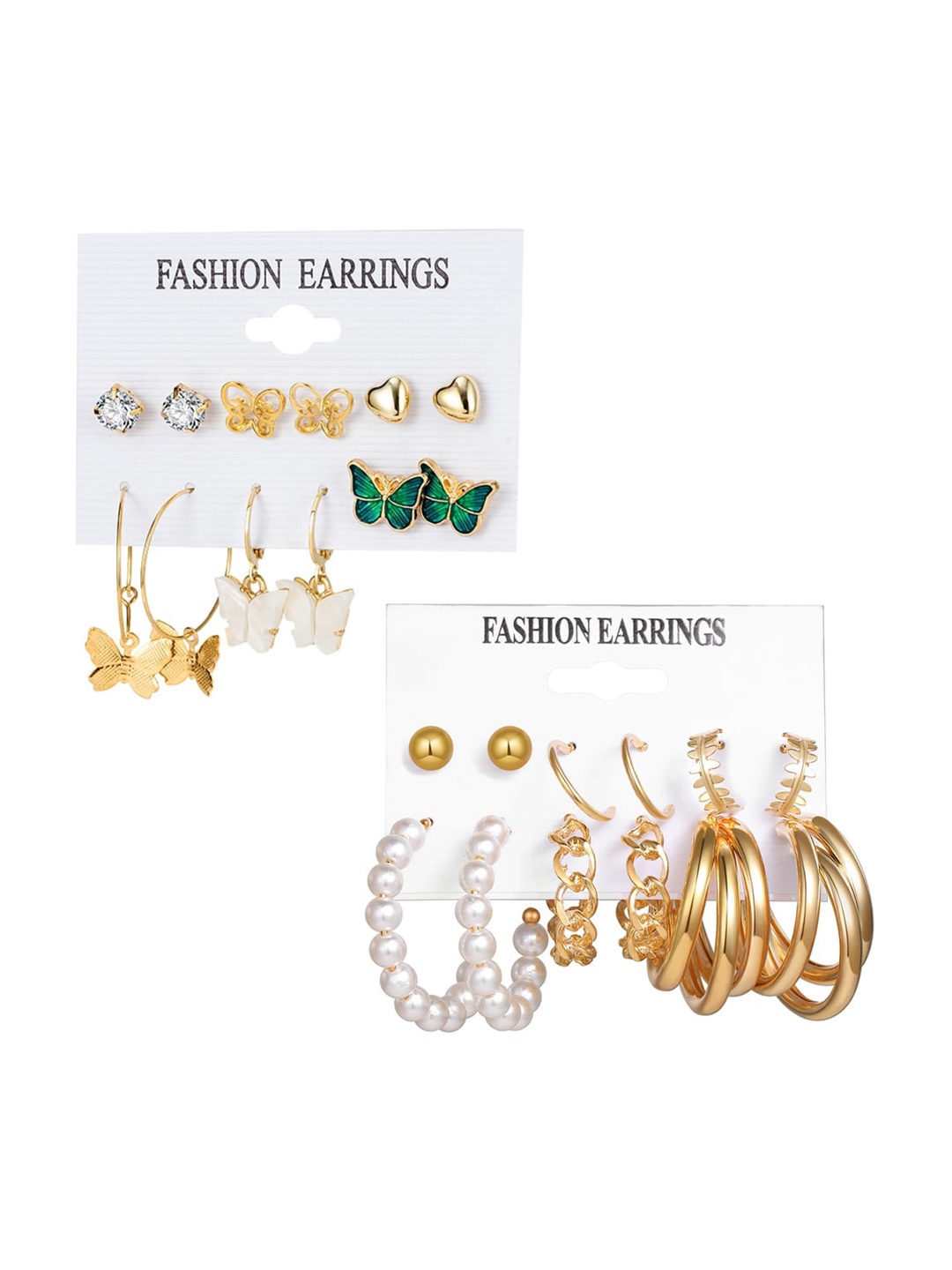 

Yellow Chimes Set Of 6 Contemporary Studs Earrings, Gold
