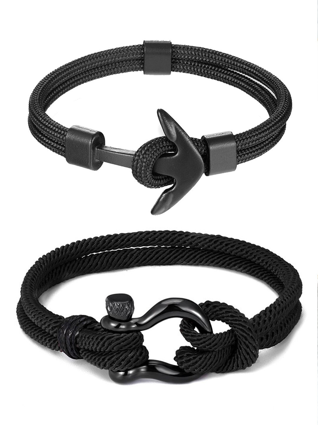 

Yellow Chimes Men Set of 2 Wraparound Bracelet, Black
