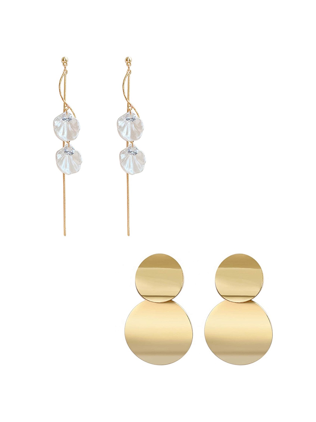 

Yellow Chimes Set Of 2 Contemporary Drop Earrings, Gold