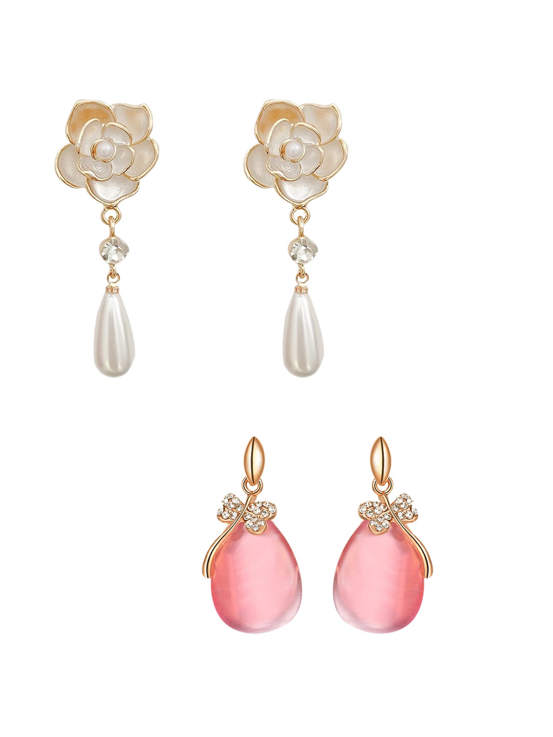 

Yellow Chimes Set Of 2 Contemporary Drop Earrings, Gold