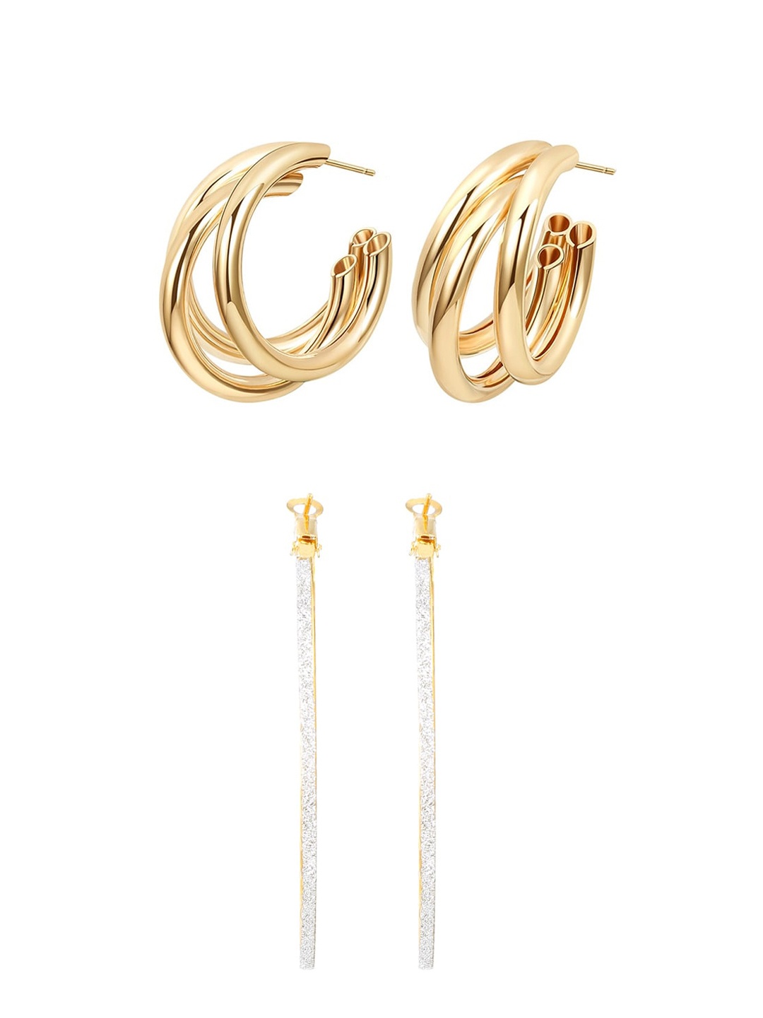 

Yellow Chimes Set of 2 Contemporary Hoop Earrings, Gold