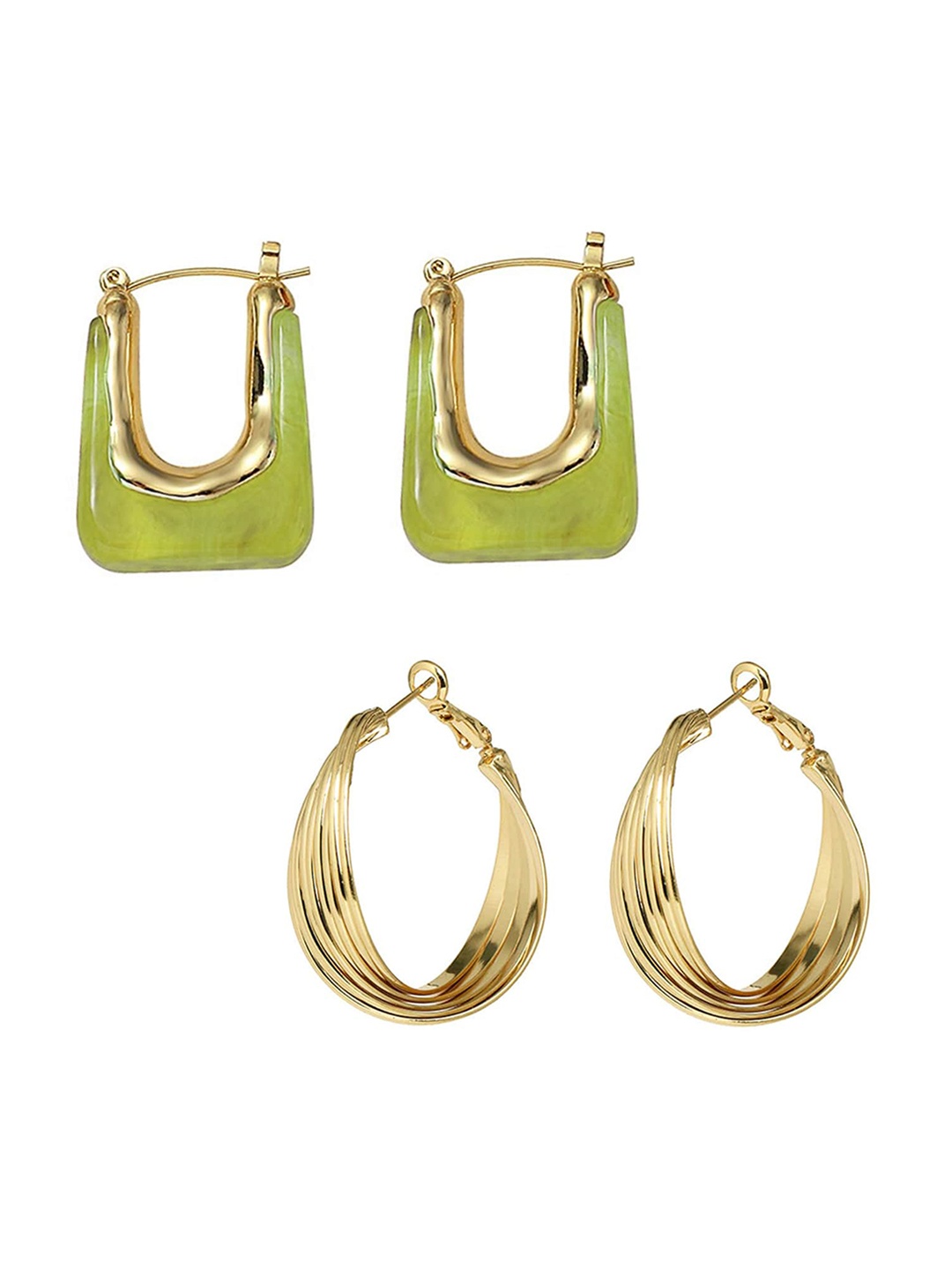 

Yellow Chimes Set of 2 Contemporary Hoop Earrings, Gold