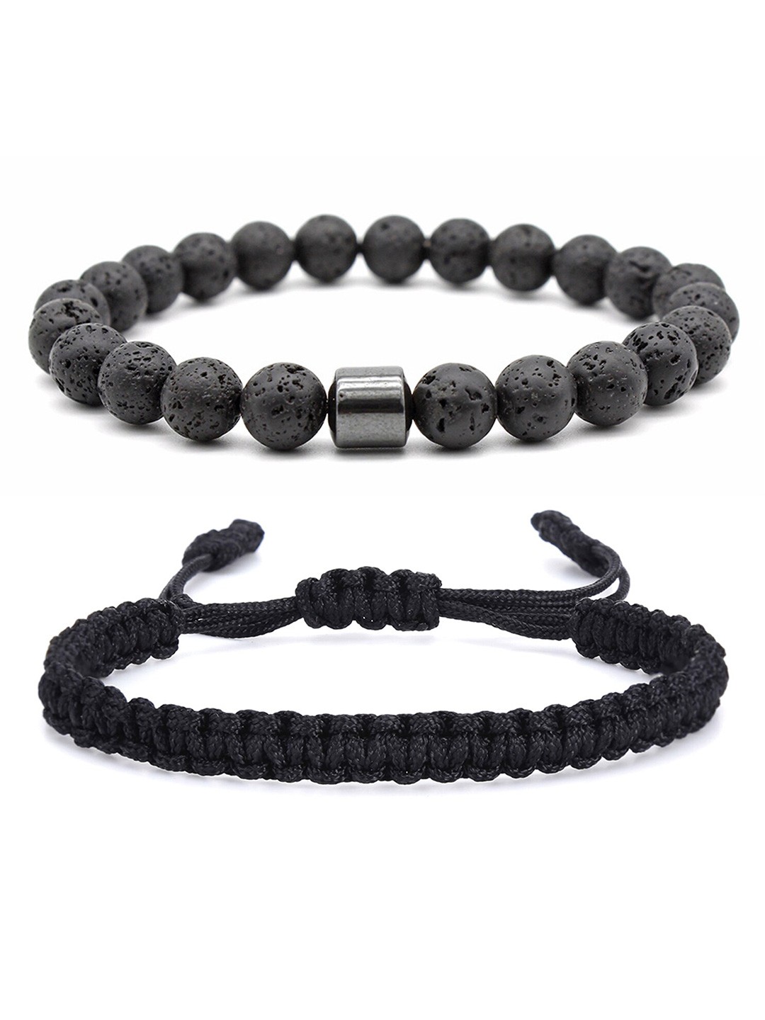 

Yellow Chimes Men Set of 2 Wraparound Bracelet, Black