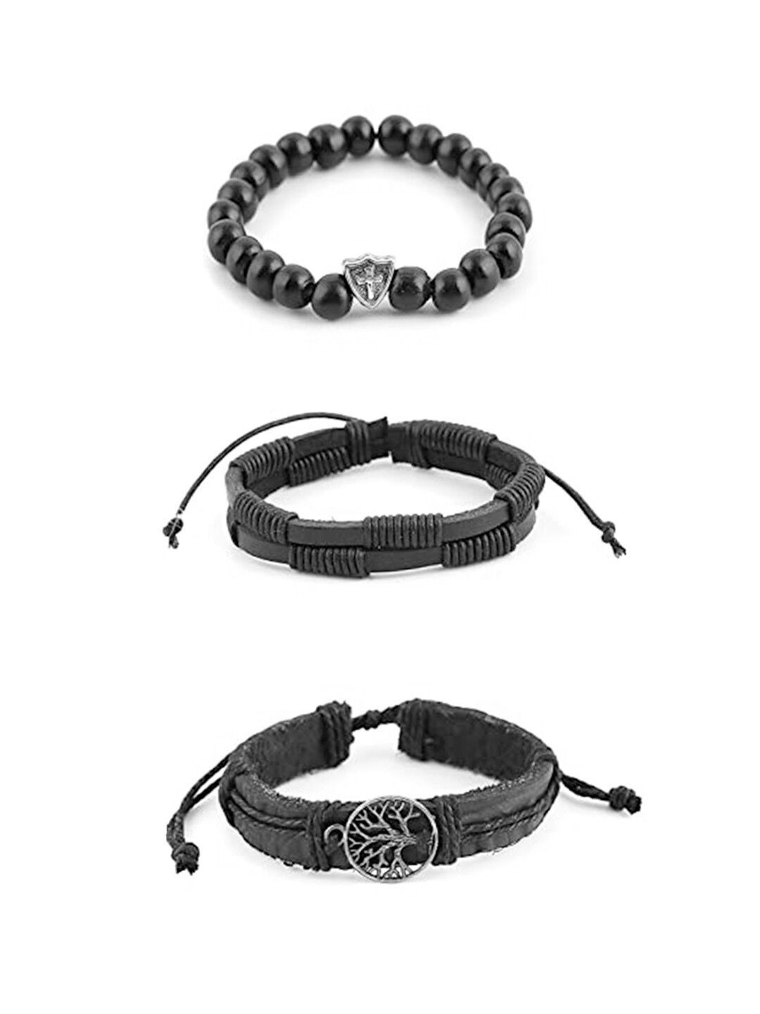 

Yellow Chimes Men Set Of 2 Multistrand Bracelets, Black