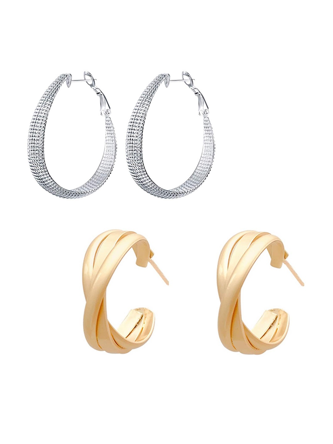 

Yellow Chimes Set of 2 Contemporary Hoop Earrings, Gold