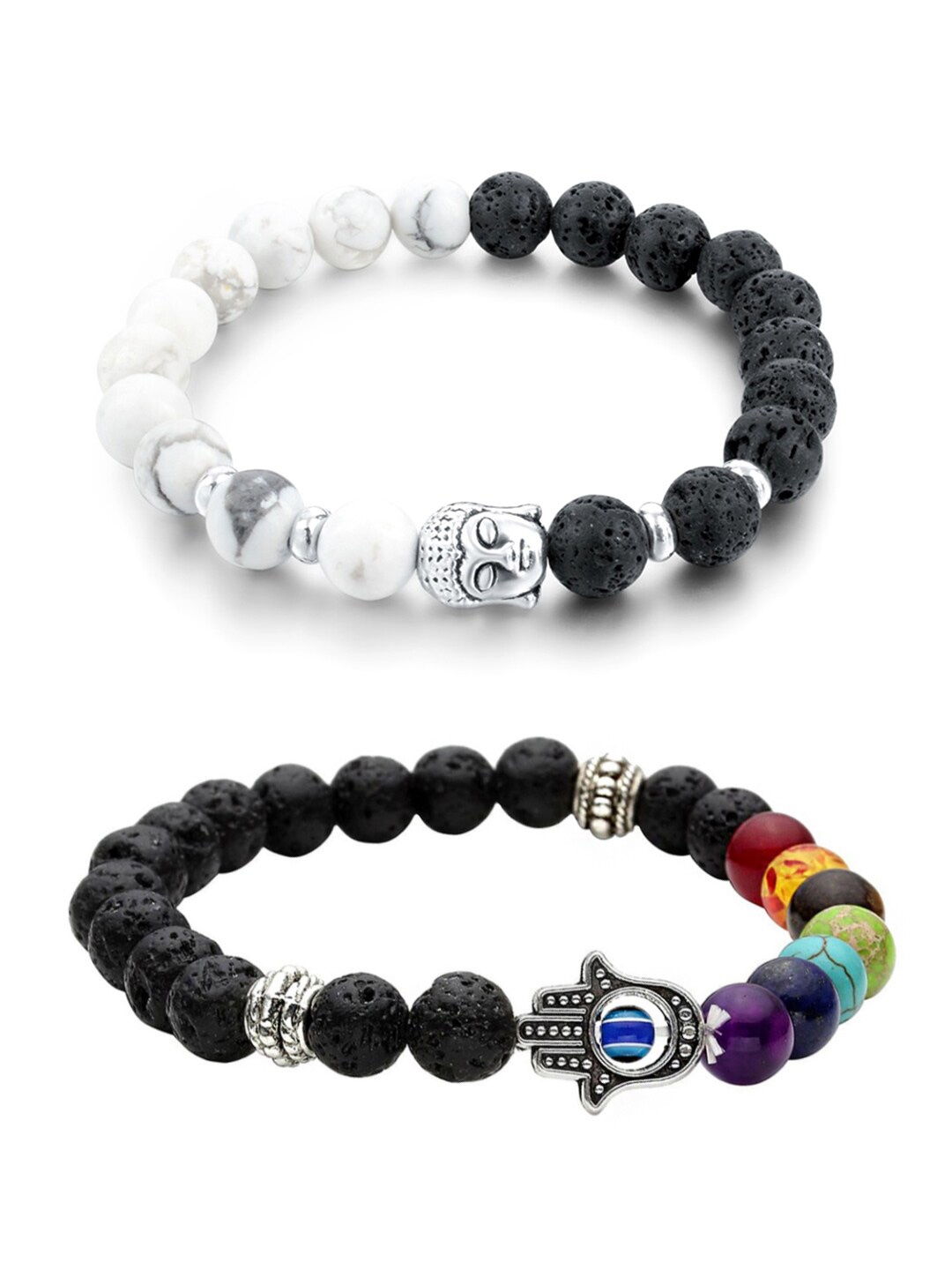 

Yellow Chimes Unisex Set of 2 Evil Eye Beads Bracelet, Black