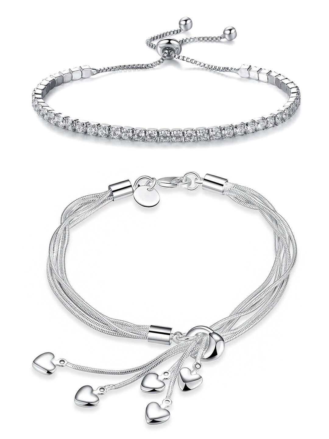 

Yellow Chimes Set of 2 Crystals Cuff Bracelet, Silver