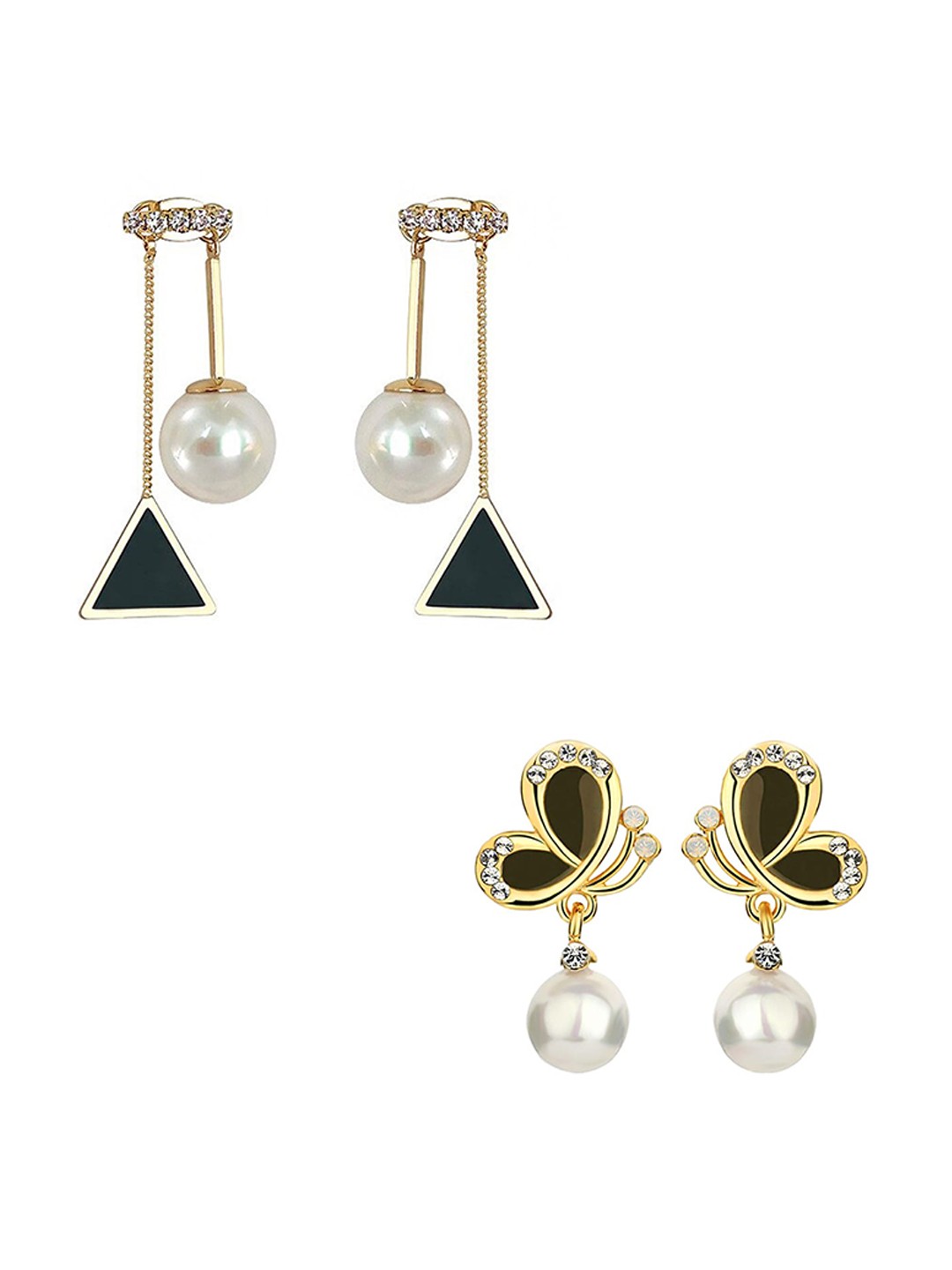 

Yellow Chimes Set of 2 Contemporary Studs Earrings, Gold