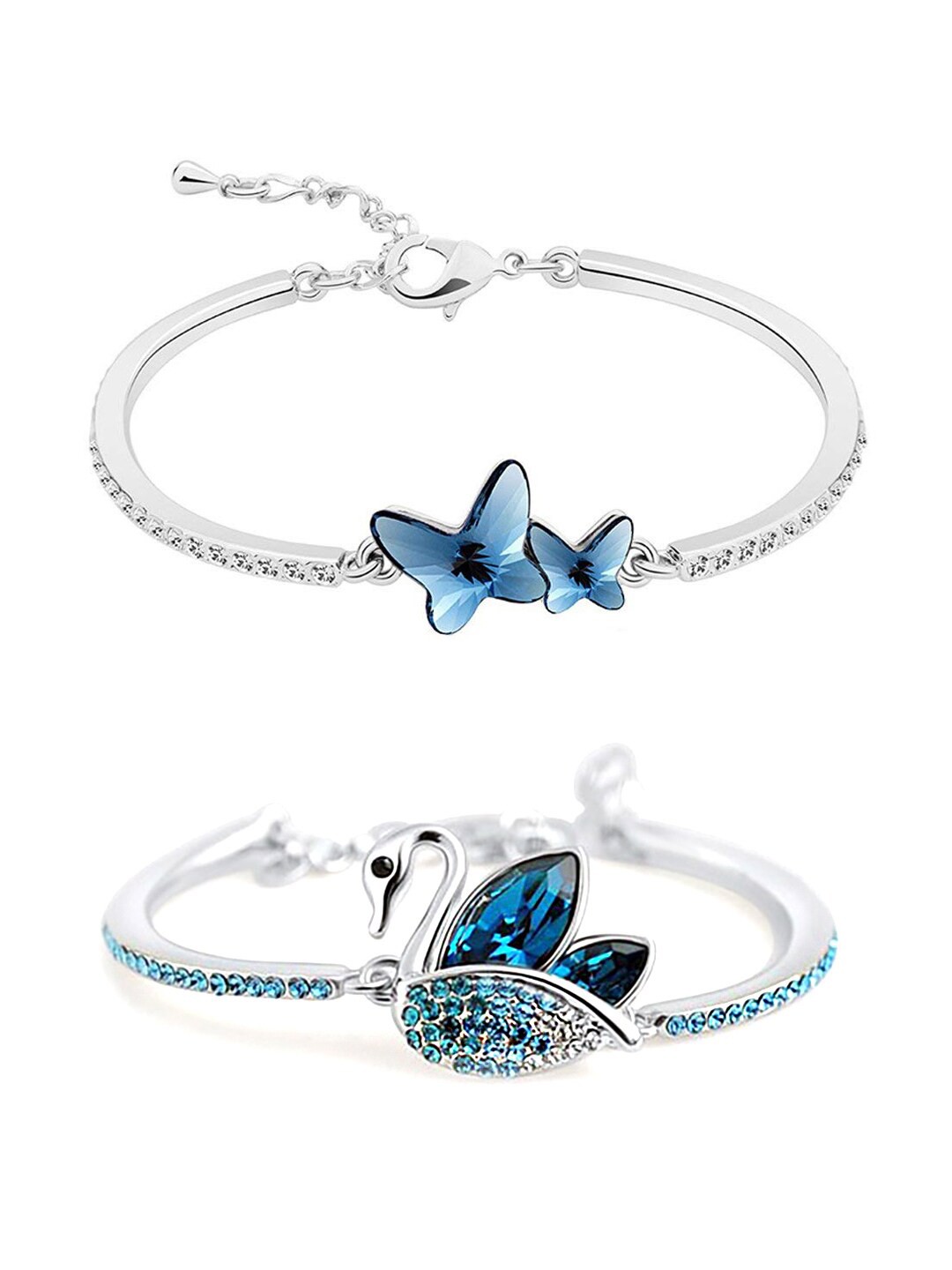 

Yellow Chimes Set of 2 Crystals Wraparound Bracelet, Silver