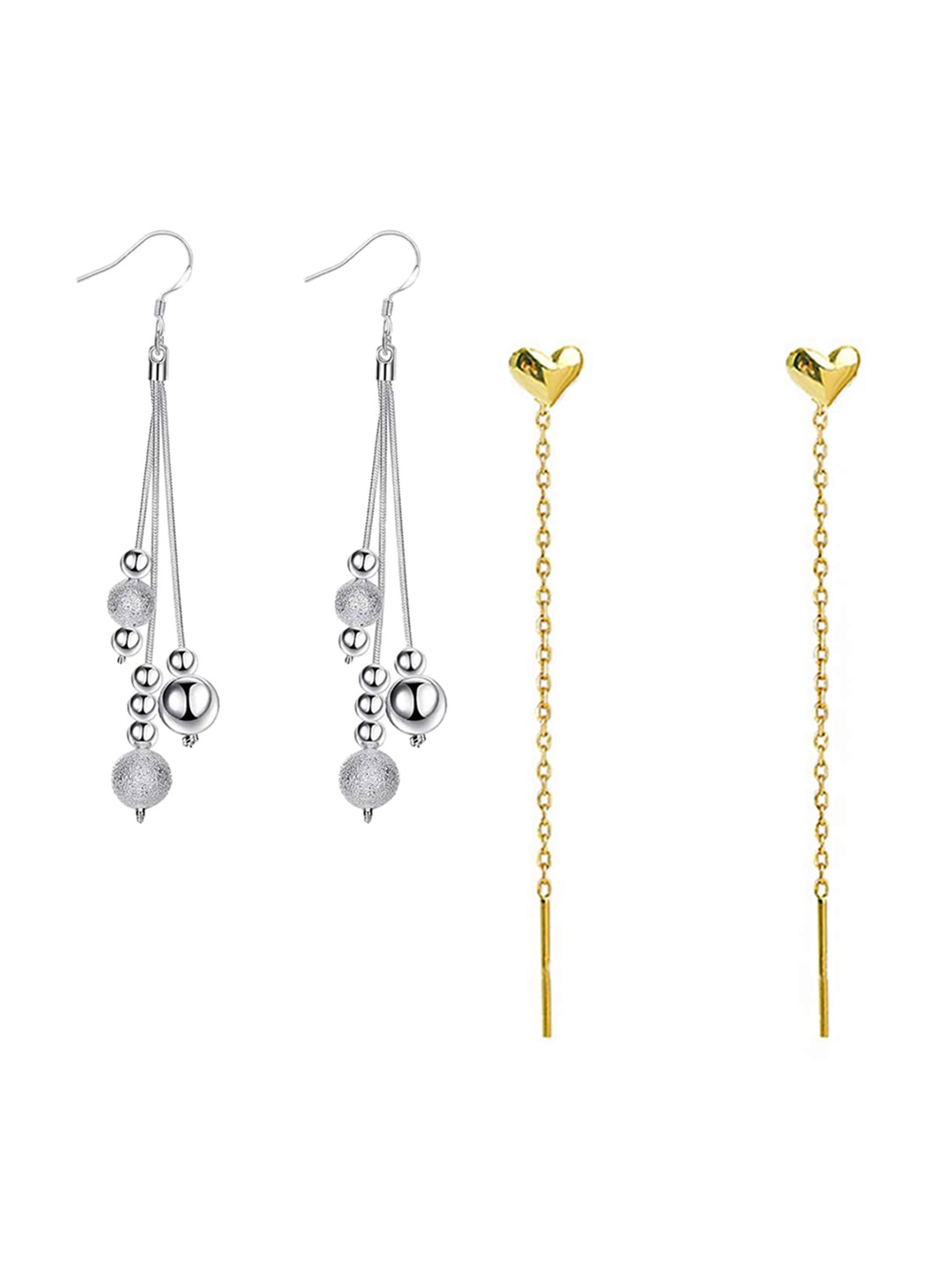 

Yellow Chimes Set Of 2 Contemporary Drop Earrings, Silver