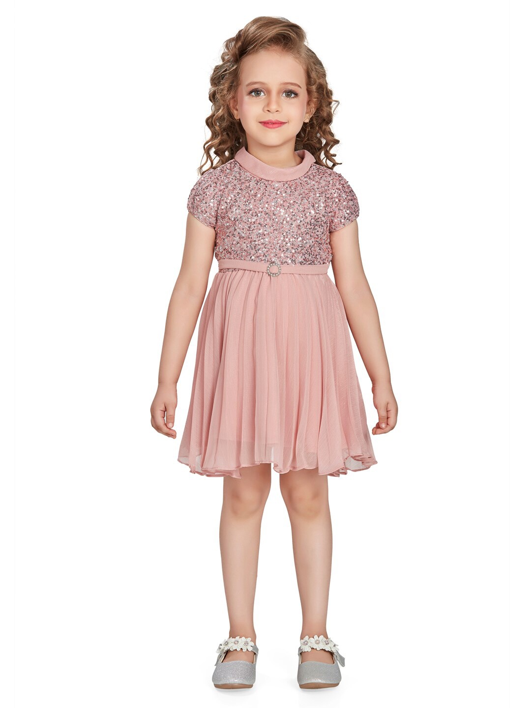 

Peppermint Girls Embellished High Neck Fit & Flare Dress, Pink