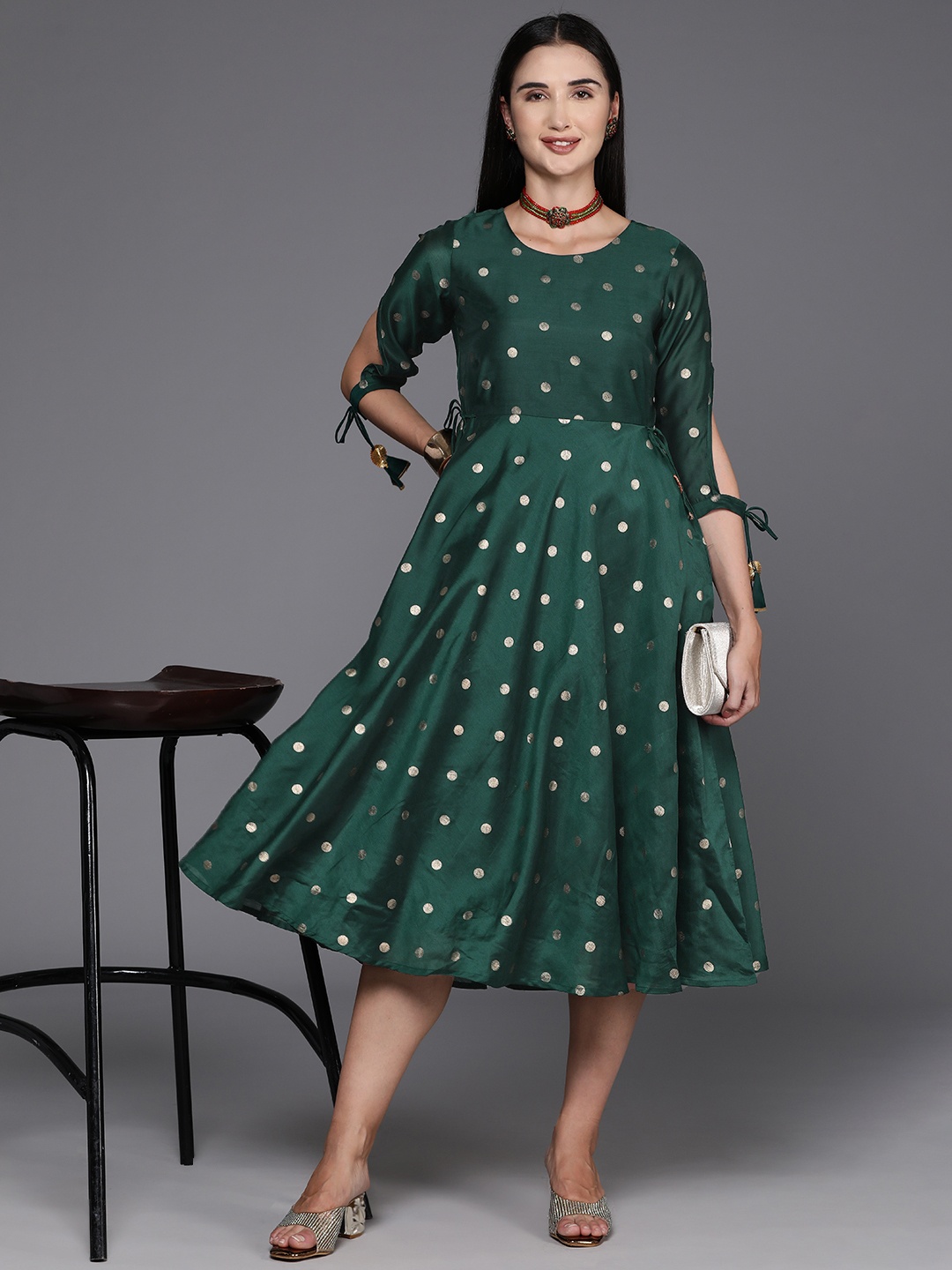 

Ahalyaa Polka Dot Print A-Line Midi Dress, Green